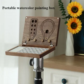 กล่องสีน้ำแบบพกพา24สีสำหรับนักเรียนศิลปะใช้กลางแจ้งวาดภาพวาดสีน้ำ