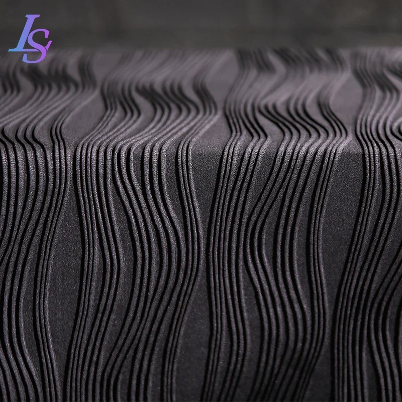 Wave Black Texture Stripe Creative Fashion Designer Fabric Spandex Polyester Material Cloth Per Meter for Sewing Diy