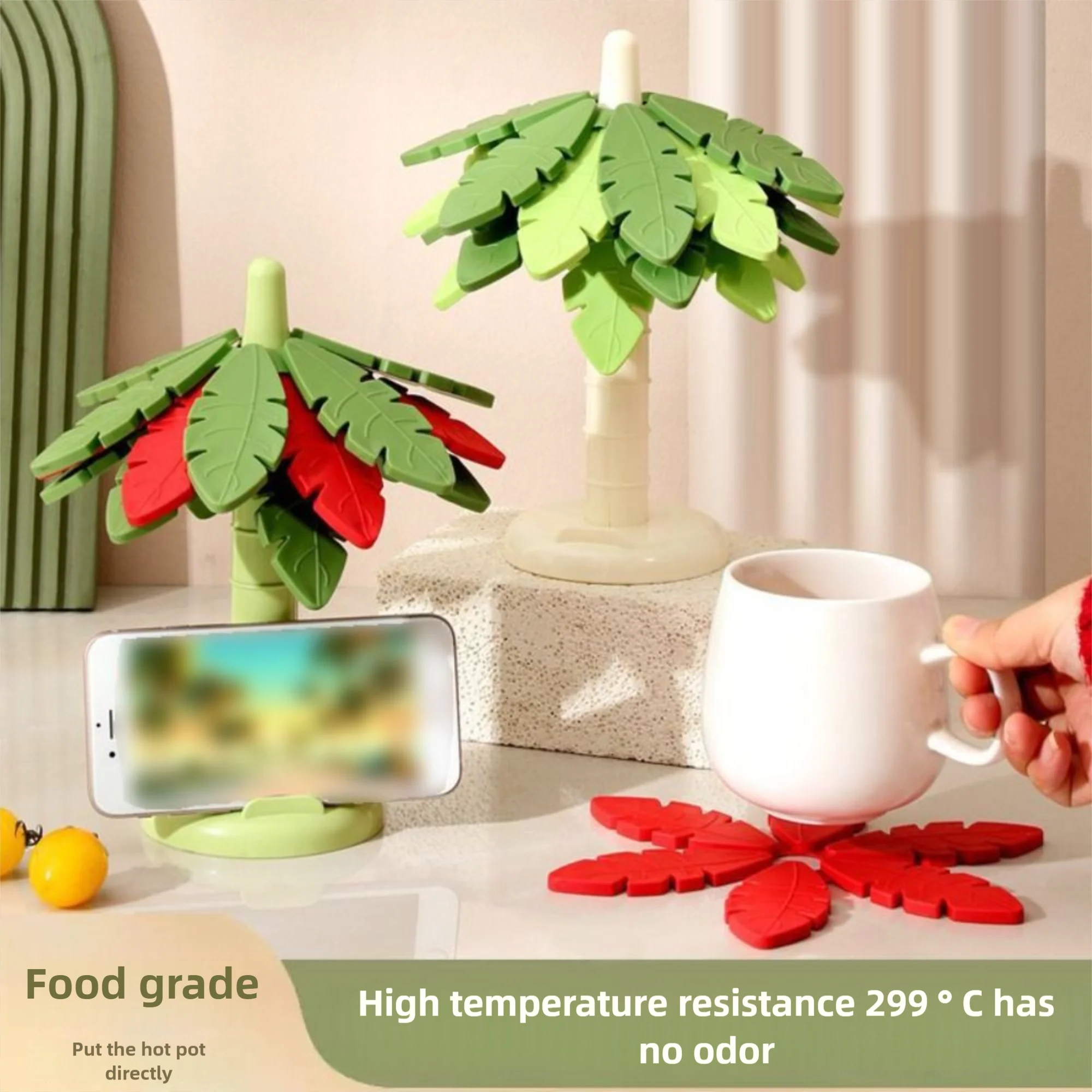 

Anti Scald Tree Shape Table Mat Heat Resistant Phone Stand Dishes Insulation Pad Anti-fouling with Stand Foldable Coaster