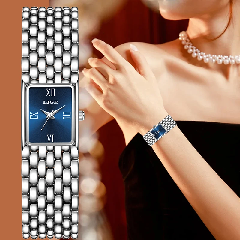 LIGE Design Elegant Luxury Woman Watch Fashion Stainless Steel Ladies Bracelet Waterproof Clocks Quartz Women's Wristwatch Gifts