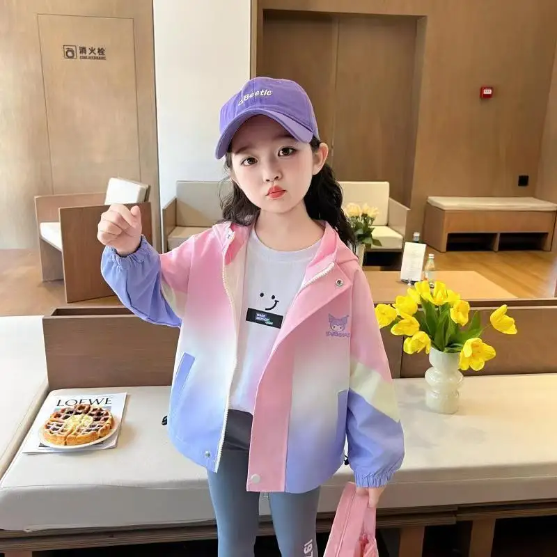 

Kawaii Kuromi Sanrio Children Cartoon Cute Jackets Student Comfortable Long Sleeved Hooded Top Clothing Gift for Girls