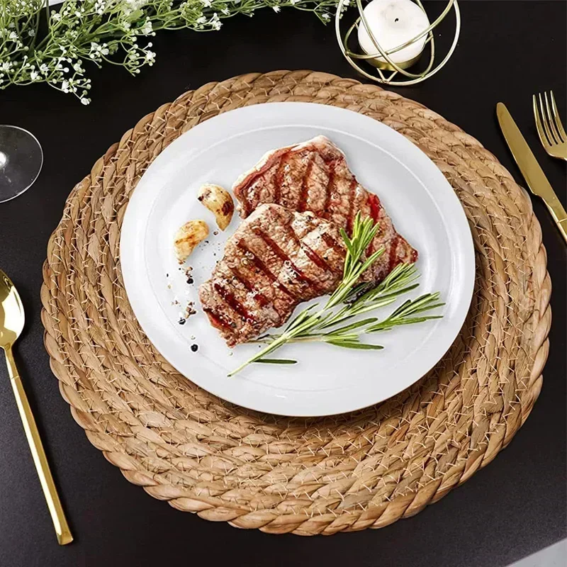Natural Rattan Coasters Placemats Set Heat Resistant Round Table Mats for Dining Japanese Style Tableware Decor Placemat  Mat