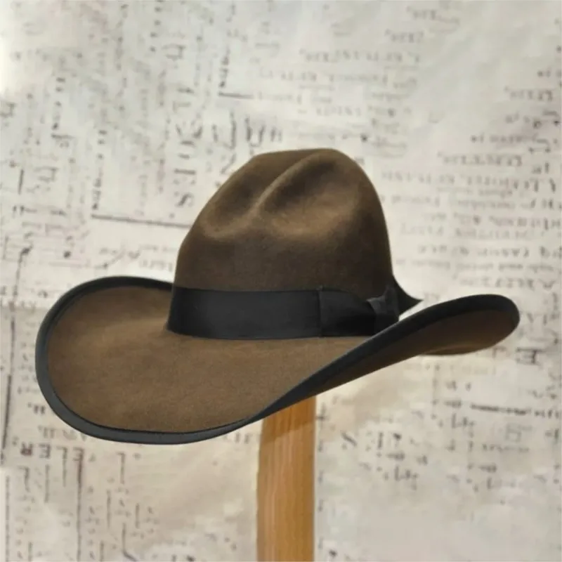 Woven ribbon decorative hat with upturned edges felt top