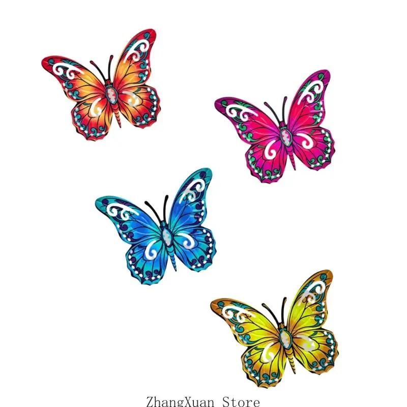 Outdoor Butterfly Wall Art Iron Hanging Pieces Set of 4, for Garden Fence, Balcony Walls