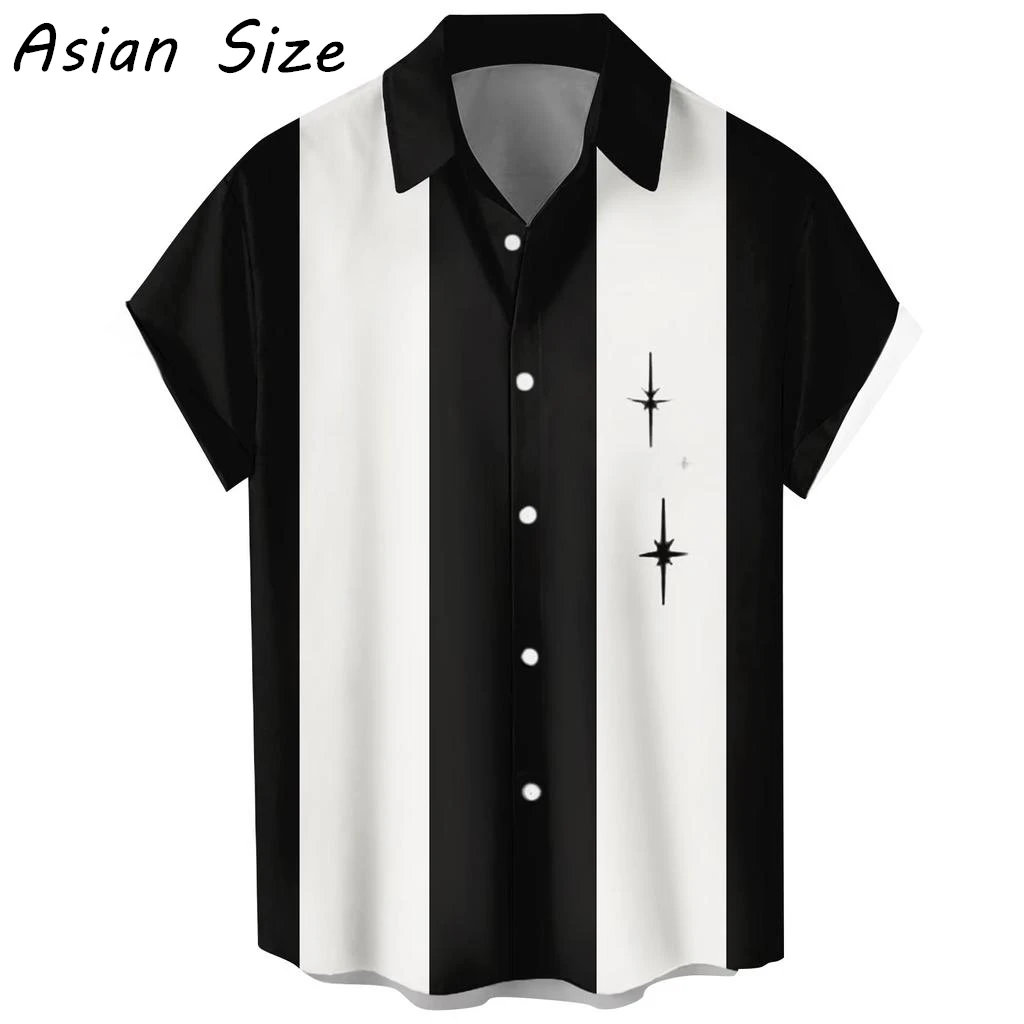 

Simple Style Stripe Color Blocking Graphic Men's Shirts Short Sleeve Lapel Shirt Hawaiian Tops Button-Down Blouse Loose Camisa