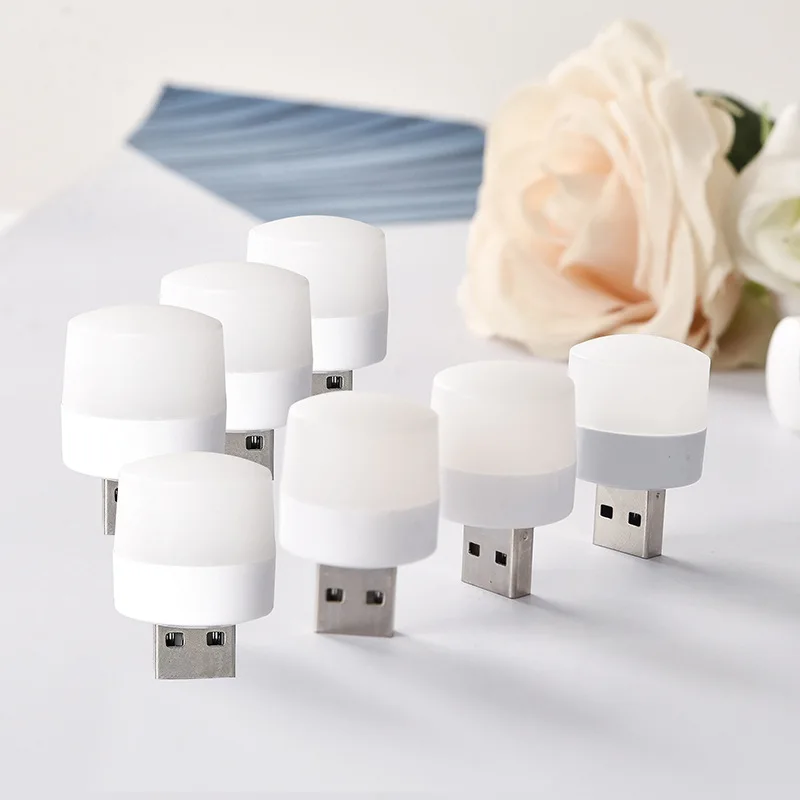 

5Pcs USB Plug Lamp Computer Mobile Power Charging USB Small Book Lamps LED Eye Protection Reading Light Small Round Night Lights