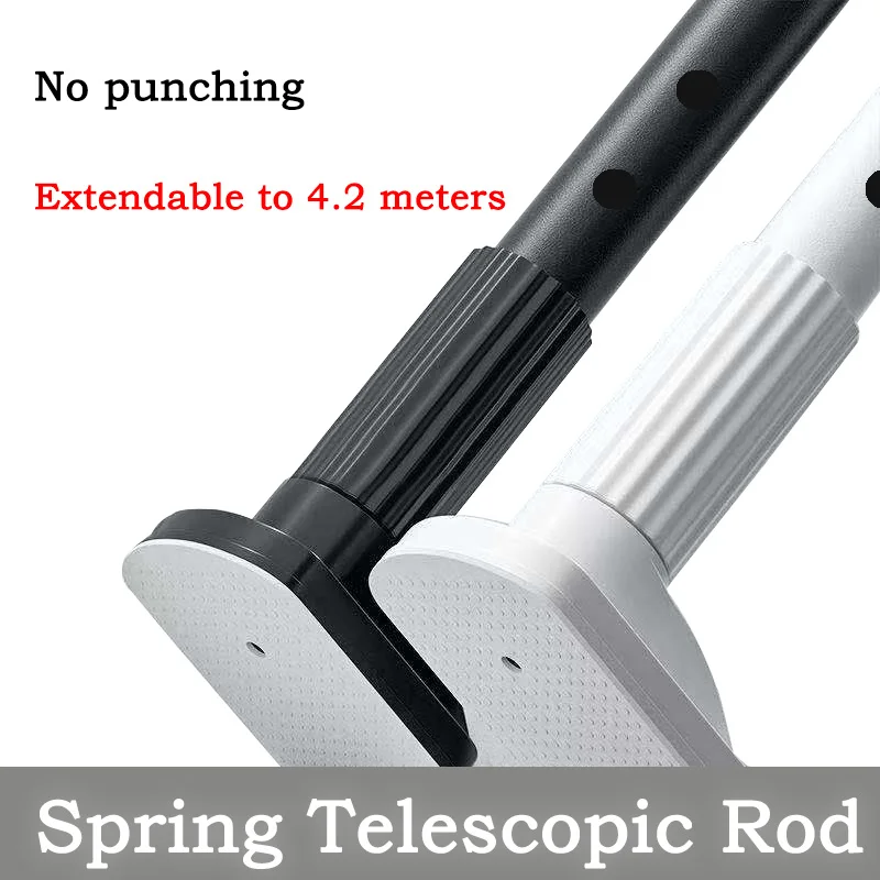 White Black Stainless Steel Spring Telescopic Rod Punch-free Shower Curtain Rod Adjustable Tension Extendable Rod for Bathroom