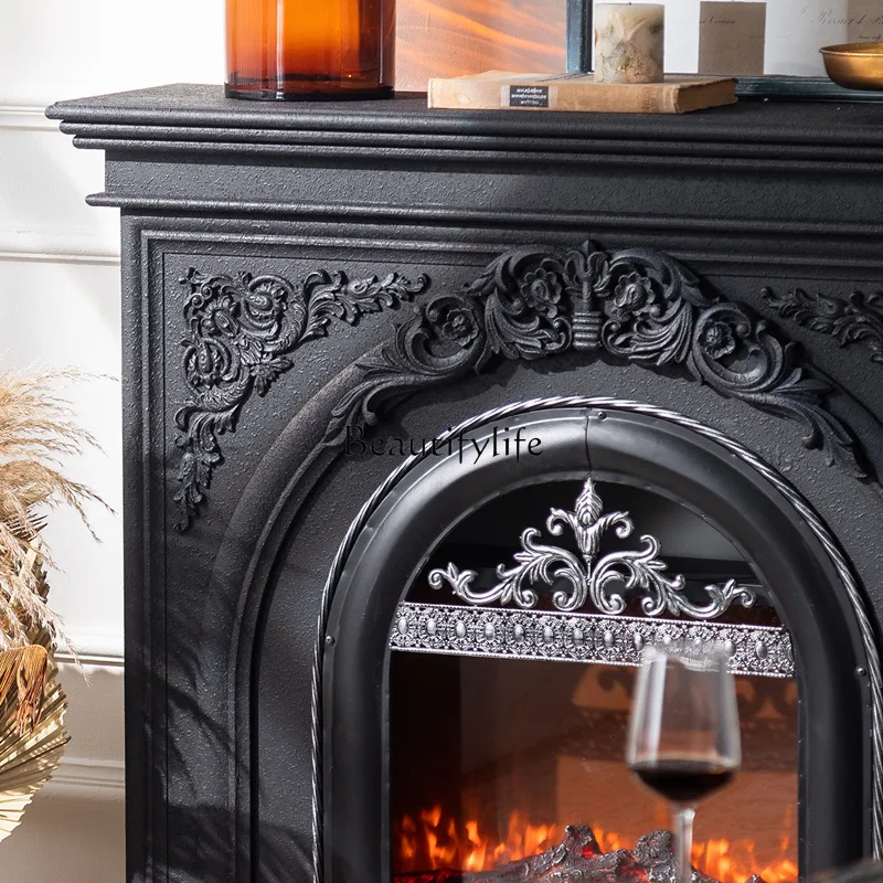 Armario decorativo para chimenea retro francesa, mueble de entrada interior para el hogar de madera maciza