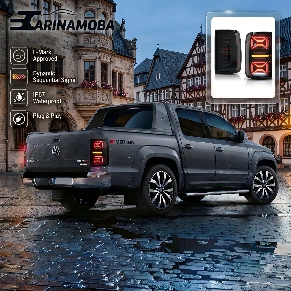 CARINAMOBA E-Mark ECE-Zertifizierte Voll-LED-Rückleuchten für VW Amarok Pickup Truck 4MOTION 2010-2022 |   Dynamisches Sequenzielles Bernsteinfarbenes Blinklicht DRL Rücklicht-Set |   Getönte Linse |