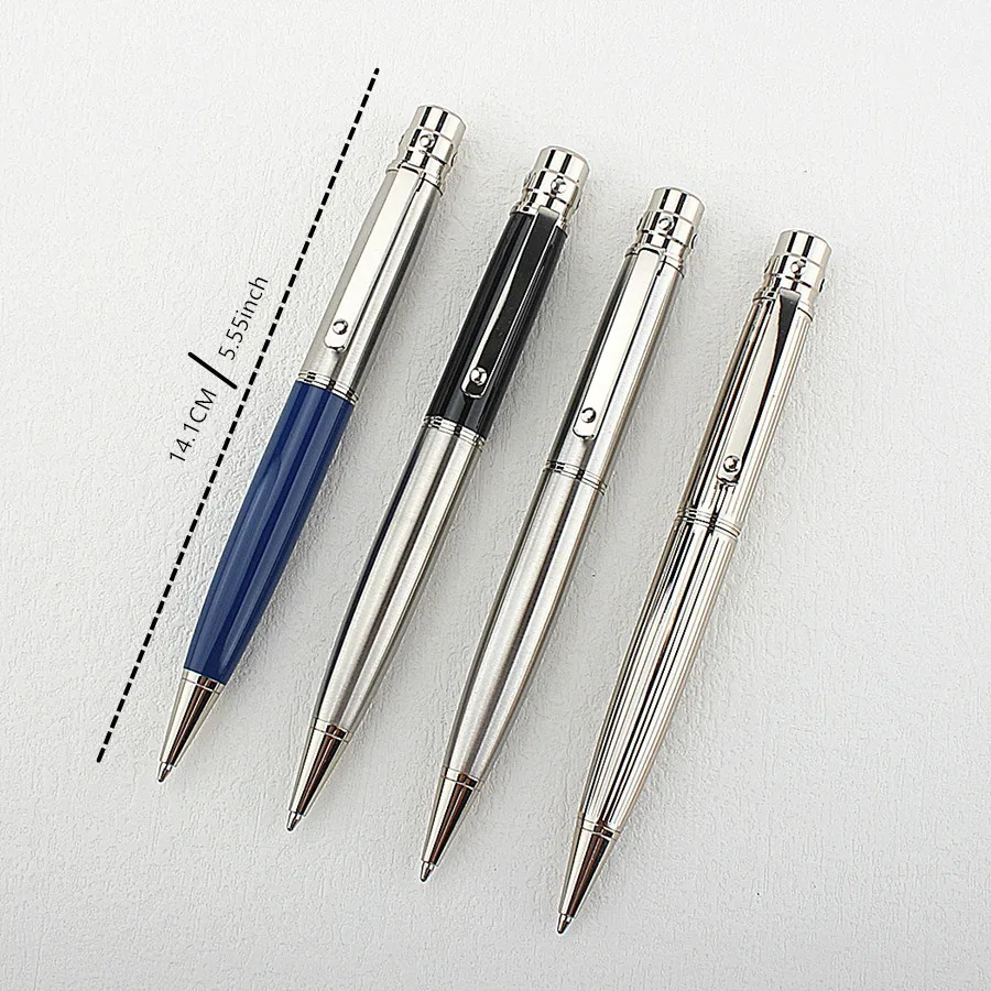 Bolígrafo de metal con patrones tallados de lujo, bolígrafos metálicos giratorios retráctiles a rayas, bolígrafo fresco