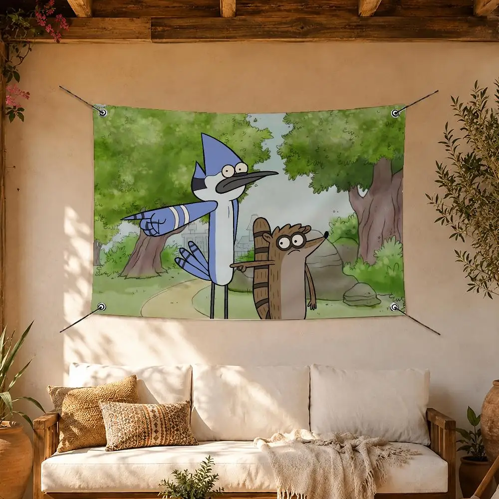 Regular Show Cartoon Art Flags Room Home Decor Wall‑Hanging Art Banner, Outdoor for Bedroom Party Background Decoration