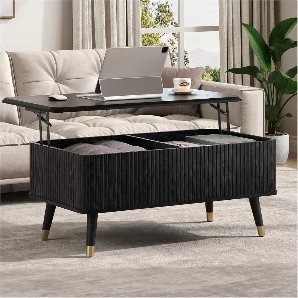 

Mid-Century Modern Lift-Top Coffee Table with Hidden Storage for Living Room, 38 Fluted Centerpiece