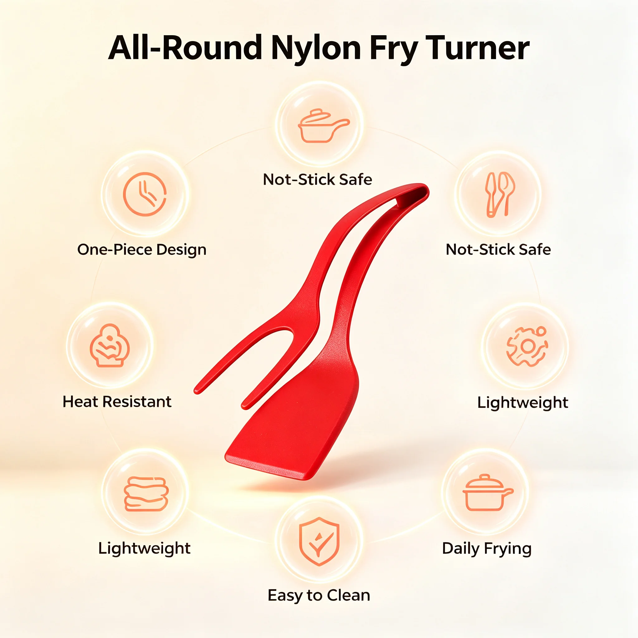 2 In 1 Nylon Fry Turner One-piece Heat Resistant for Kitchen Non-stick Pan Easy Clean