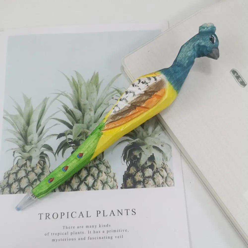 Writing Smoothly Wood Carving Animal Pen Quick-Drying Black Ink Animal Shape Gel Pen Handmade Handcrafts Pen