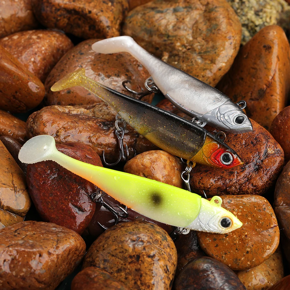 GOBYGO 1Pcs Jig Head 95mm 22.4g Fishing Lure Soft T-Tail Pike Lure Bass Fishing Shad Soft Bait Boat Code Seabass Bait