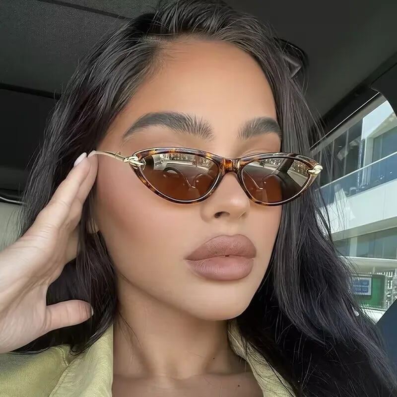 Retro Cat-Eye Metal Women's Sunglasses Fashionable High-End Temperament Punk Sunglasses Outdoor Riding Driving Sunglasses UV400