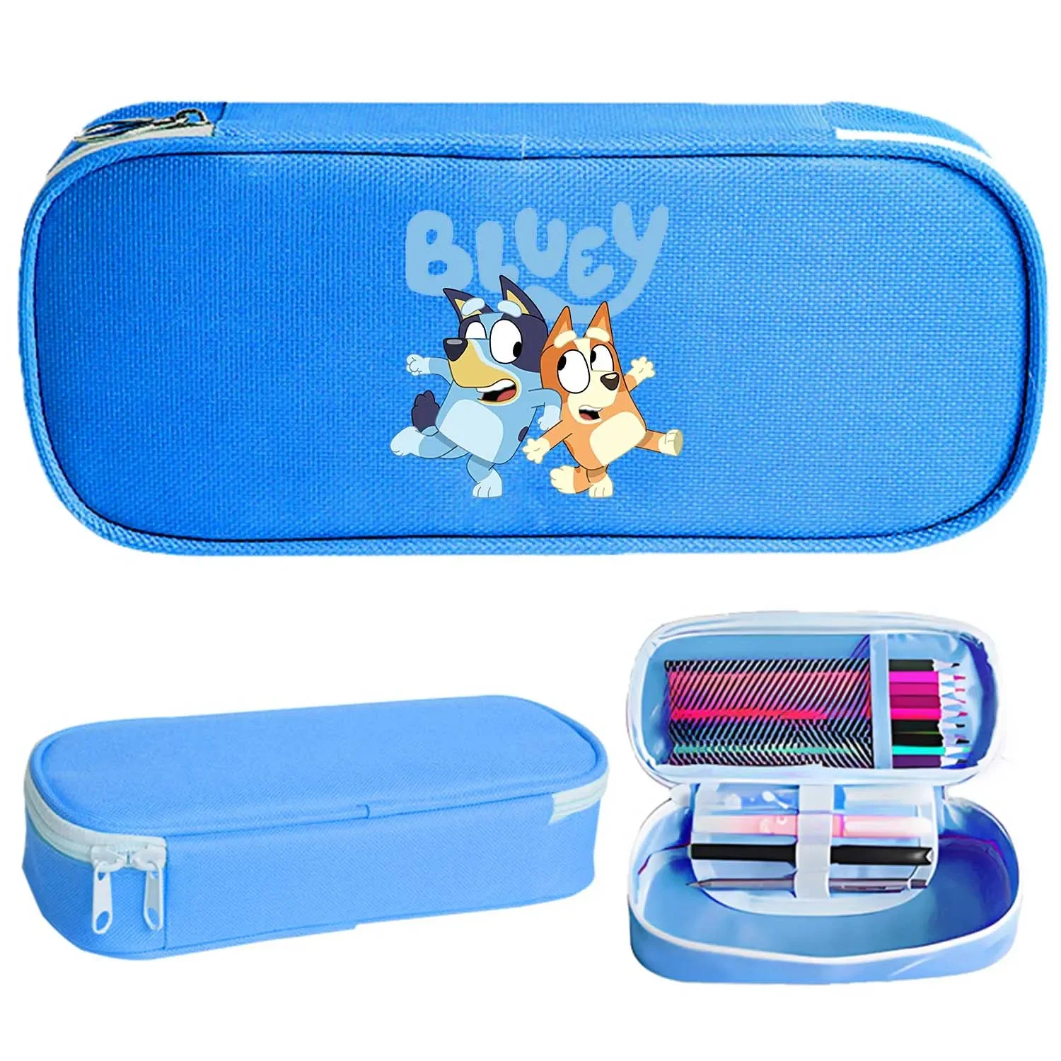 Blueyi Cartoon Pencil Case Anime Cartoon Printed Pen Pouch New Anime Student Large Capacity Stationery Storage Bags Kids Gifts