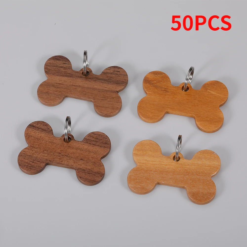 50pcs Wooden ID Tags Pet Name Dog Tag Blank Anti-lost Wood Customized Cat ID Collar Puppy Nameplate Tag Pendant Supplies