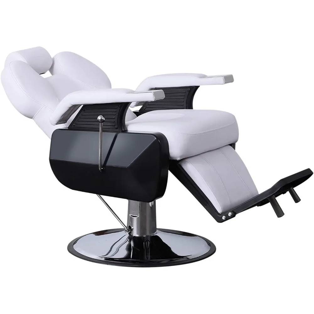 Heavy Duty Reclining Barber Chair All Purpose Hydraulic Salon Chair for Barbershop Stylist Tattoo Chair 2687 (White)