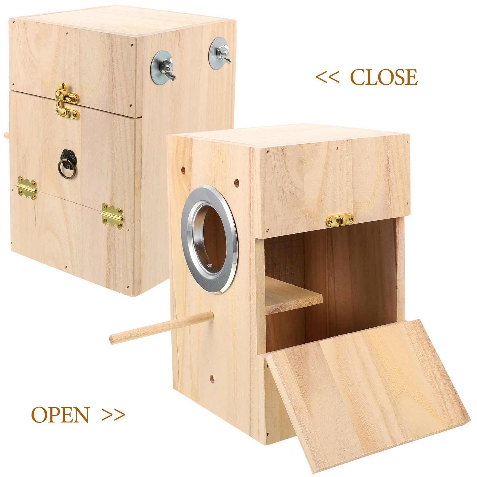 

Wooden Bird Breeding Box Nest Cage Holder Terrarium Incubator Beige Safe Durable Living Place Canary Parrot Lark Small Birds