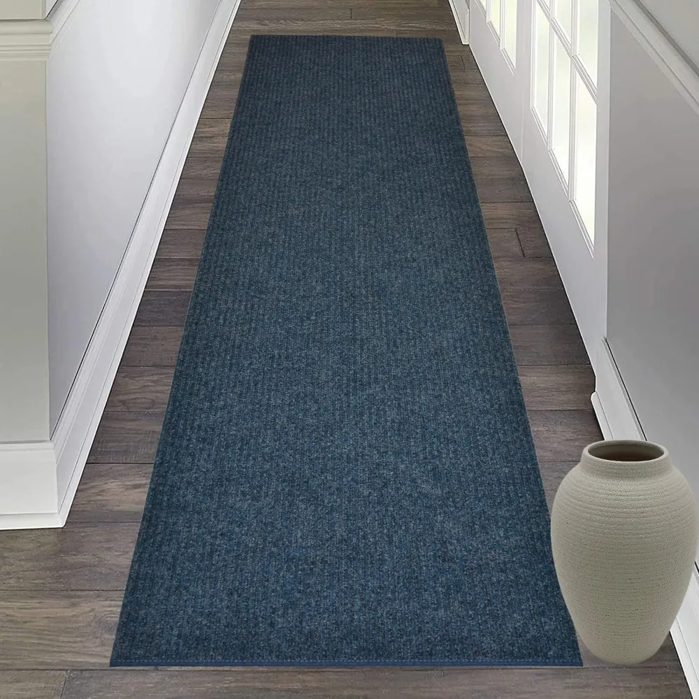 Tough Collection Custom Size Roll Runner Blue 27 in or 36 in Wide x Your Length Choice Slip Resistant Rubber Back Area Rugs and