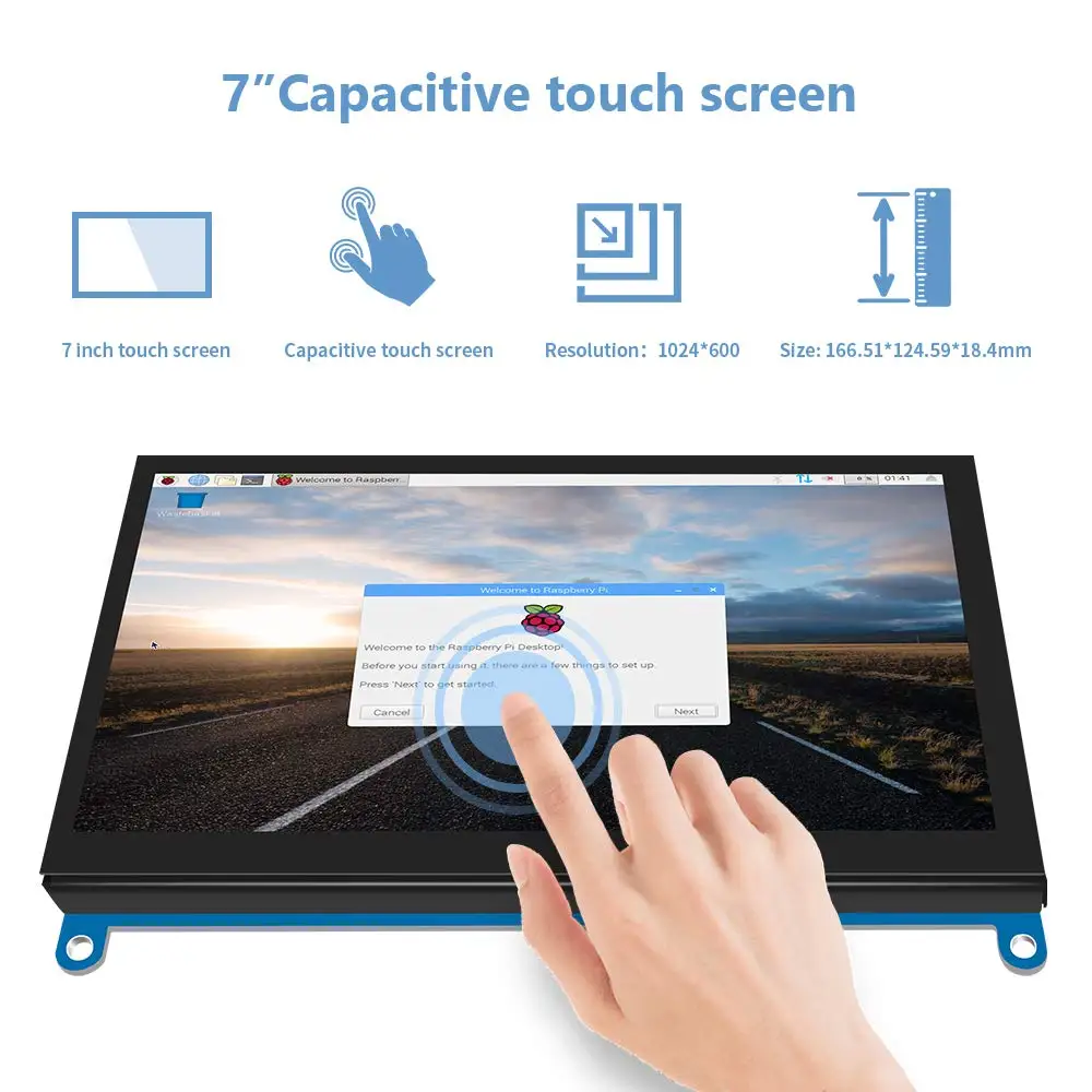 Raspberry Pi 4/3/2/1 Monitor 7 Inch LCD HDMI Display 1024x600 Ultra HD Capacitive Touch Screen Support Windows Linux Raspbian