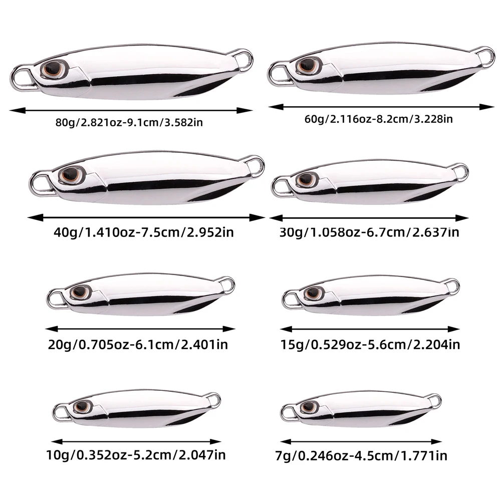 10/20Pcs Electroplated Iron Plate Fishing Bait Spoon Metal Jigs Lures 7g-80g Silvery Colourful Fishing Lure Baits Mackerel Bass