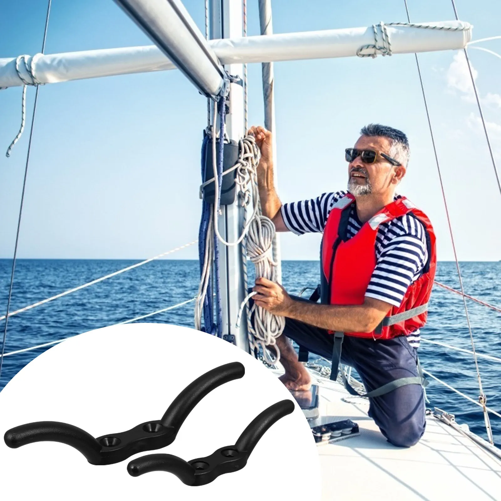 2Pcs Flagpole Cleat Hook Heavy Duty Nylon Tie Rope Flagpole Boat Tarps Easy Install Cleat Hook Cast for Flag Rope view 2