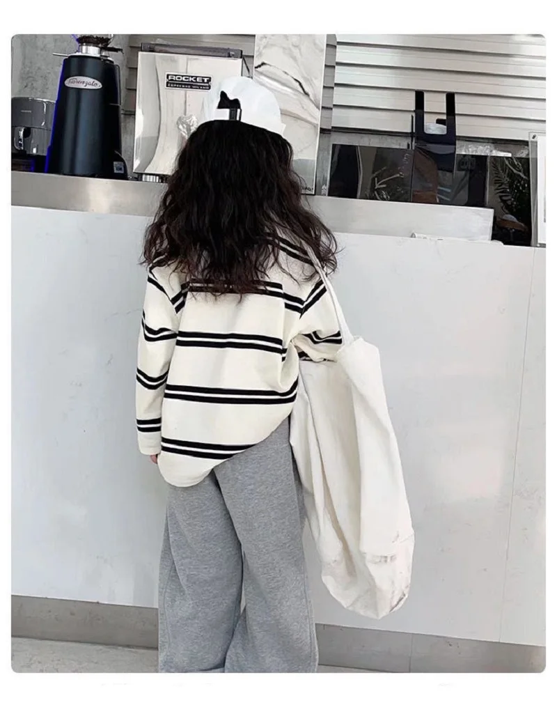 Spring Autumn Girls Cotton Contrast Striped Workout Sweatshirt+Sweatpant Sets School Kids Tracksuit Child Jogging Outfit 5-16Yrs