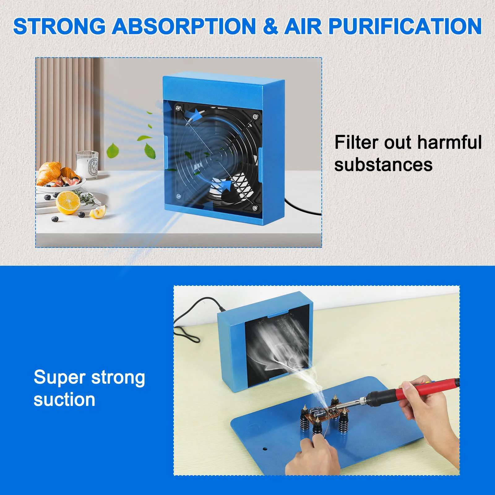 Toolour 30W Soldering Smoke Absorber Welding DIY Working Fan with 2Pcs Filter Sponge 12V Welding Fume Extractor for Soldering