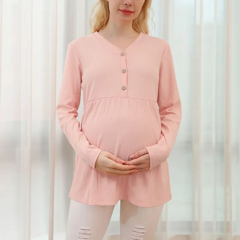 

Womens Maternity Clothes Breastfeeding Clothing Short Sleeve Pregnant Clothes Pleated Side Open Pregnancy T-Shirt Top 2024