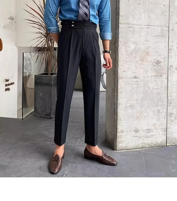 K7 Casual high-waisted trousers men\'s autumn Paris button business vertical trousers Naples vintage vertical trousers