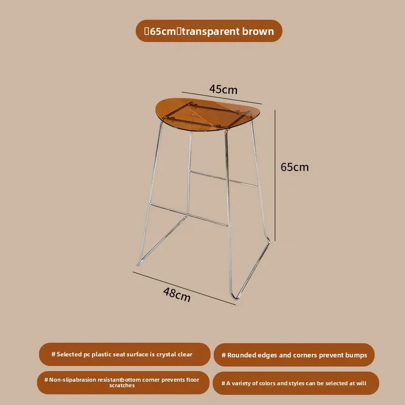 Silla de bar transparente nórdica, taburete alto acrílico, taburete de bar de hierro forjado, silla tipo isla, taburete alto