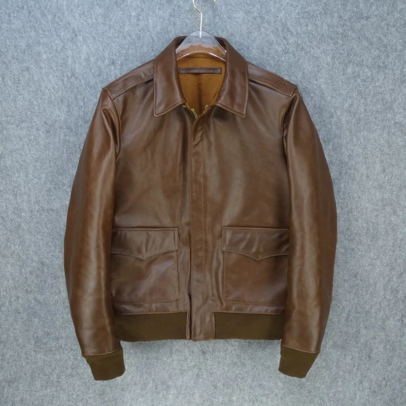 shipping,Sales.Brand Genuine leather Free jacket.mens classic A2 horsehide jacket,high quality hard leather clothes.biker