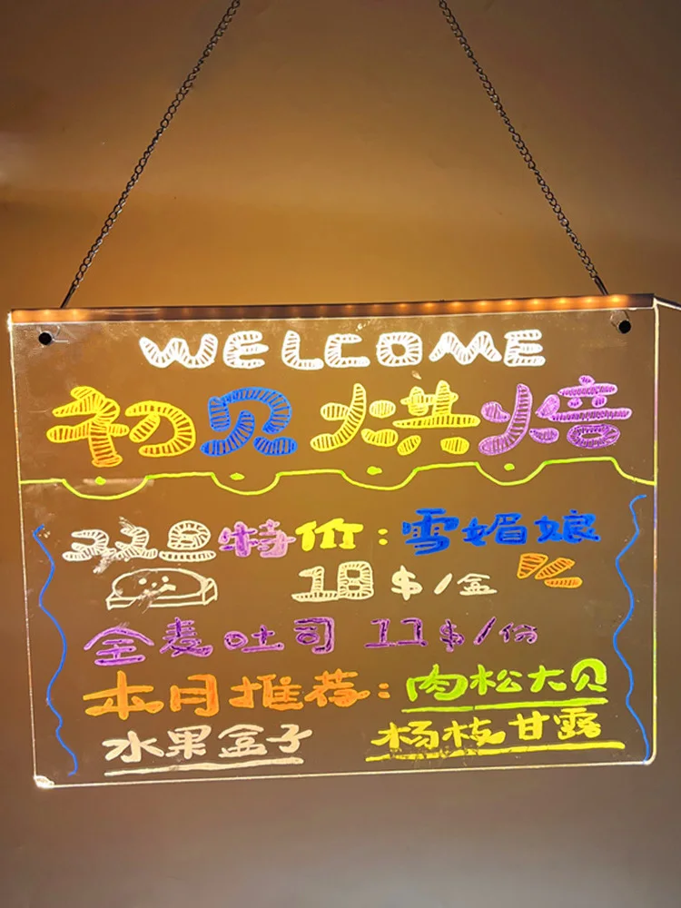 Hot Sale Acrylic Blackboard Led Erasable Handwriting Board for Message hang Wall decoration/advertising In Stock(600x400mm)