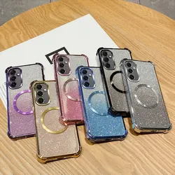 Plating Shockproof Clear Magnetic Ring Phone Case For Samsung Galaxy A06 A16 A05 A05S A15 A25 A35 A55 A54 5G Glitter Soft Cover