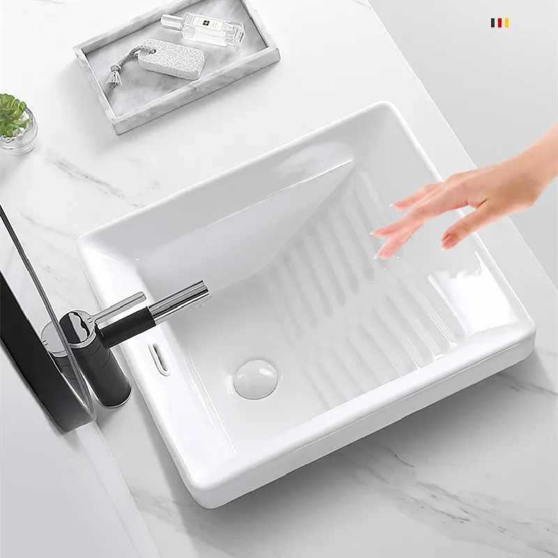 Taichung  semi-embedded with rubbing board wash  single  square bathroom balcony ceramic wash basin