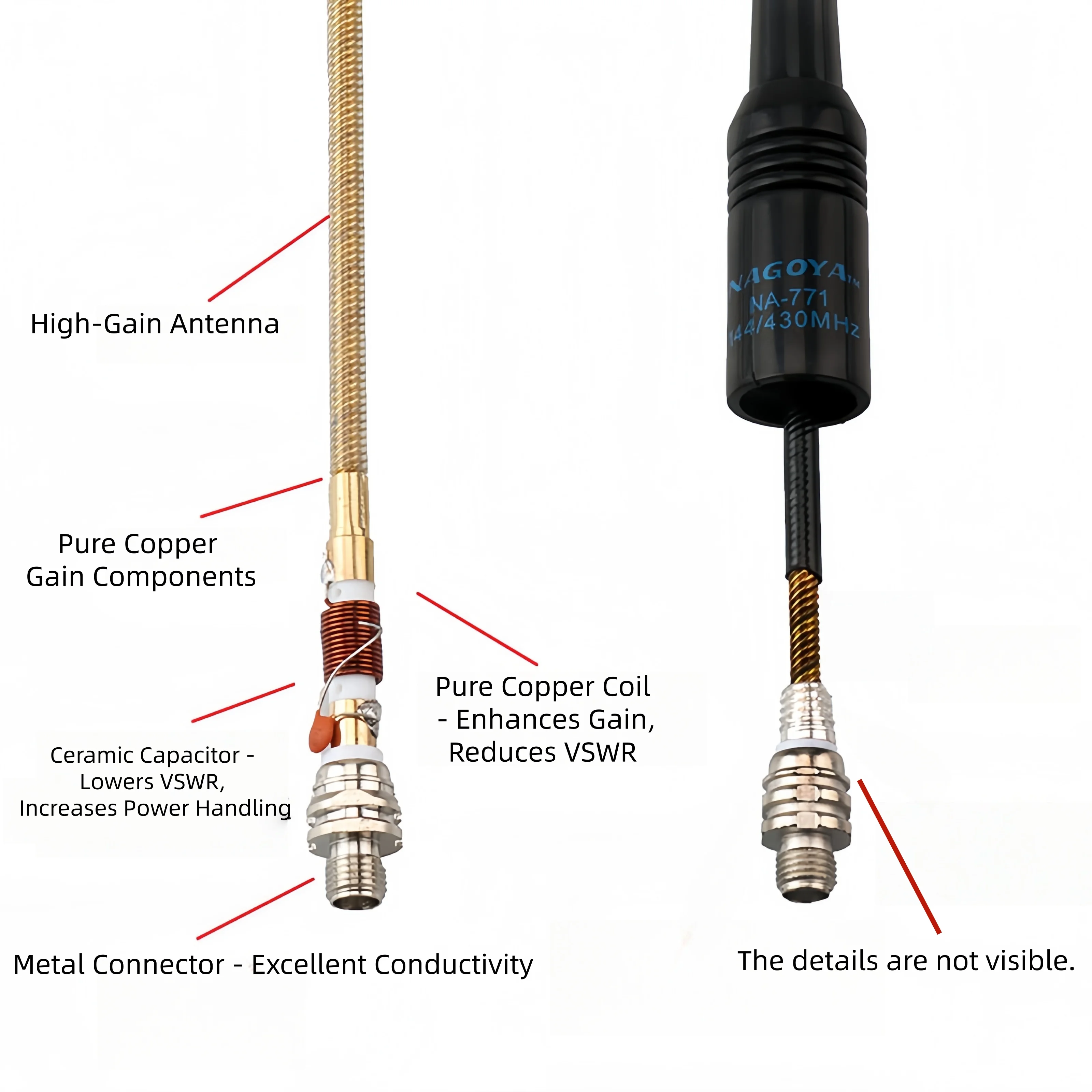 Transparent NA-771 High-Gain UV Dual-Band Walkie-Talkie Antenna Flexible SMA-Female 144/435MHz Enhances UV-5R & 888s