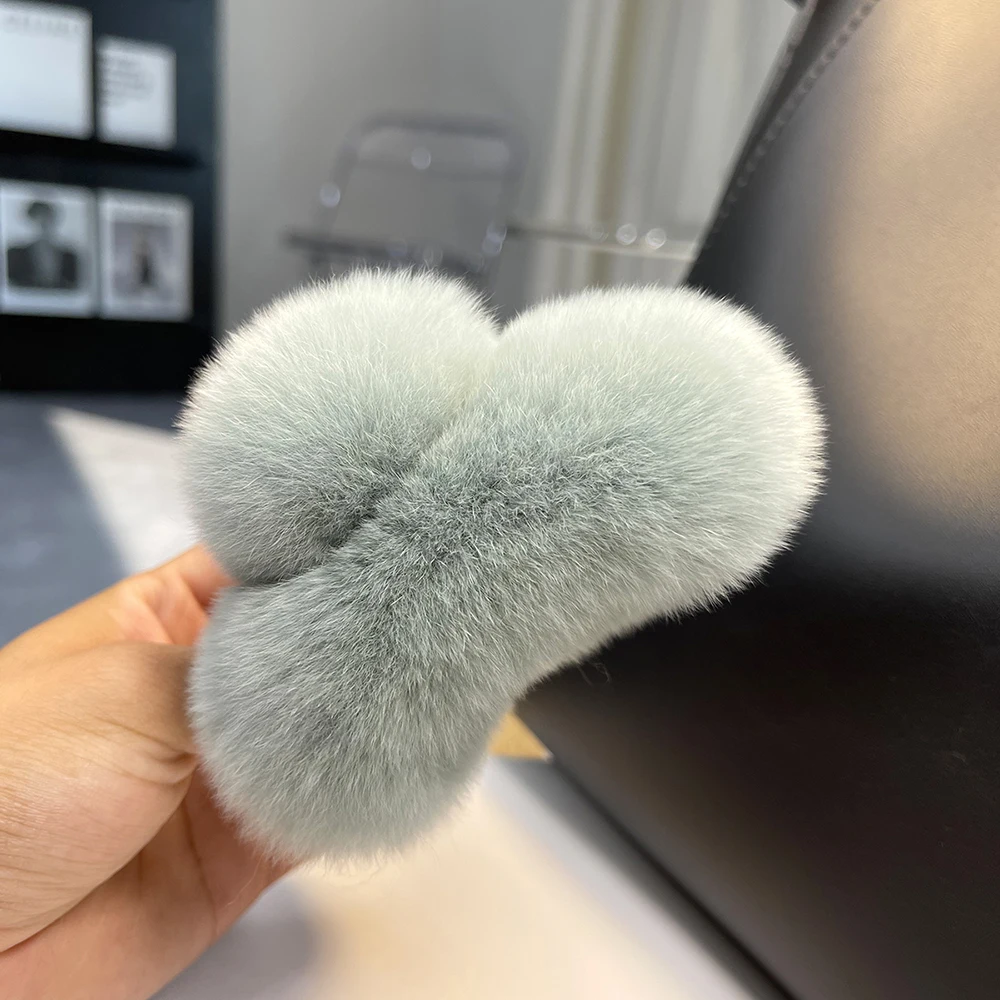 New Hairpin Cute Plush Rex Rabbit Fur Hair Claw Women Elegant Temperament Real Rex Rabbit Fur Hairgrips Fashion Hair Accessories