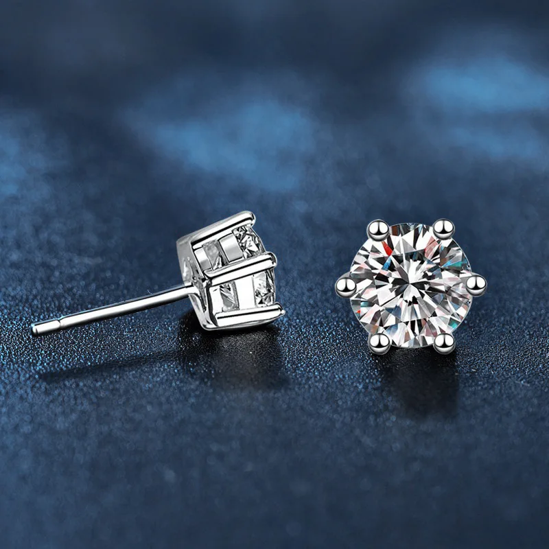 Sterling silver geometric earrings for women — six-prong set with ultra-flash zircon and D-color moissanite stones — available i