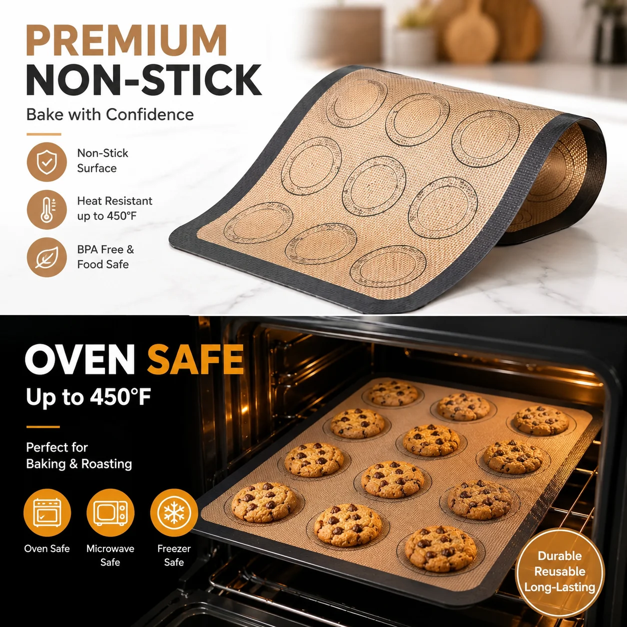 Heat Resistant Silicone Baking Liner 1Pcs Reusable 0.7mm Thin Non Stick Oven Mat for Macaron Cookie Candy and Pastry Making