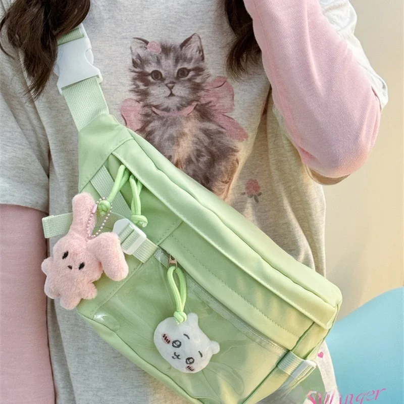 かわいいピュアカラーのクロスボディバッグ韓国風シンプルマッチガールズチェストバッグフレッシュスタイルウエストバッグソフトポリエステルレジャーシーン
