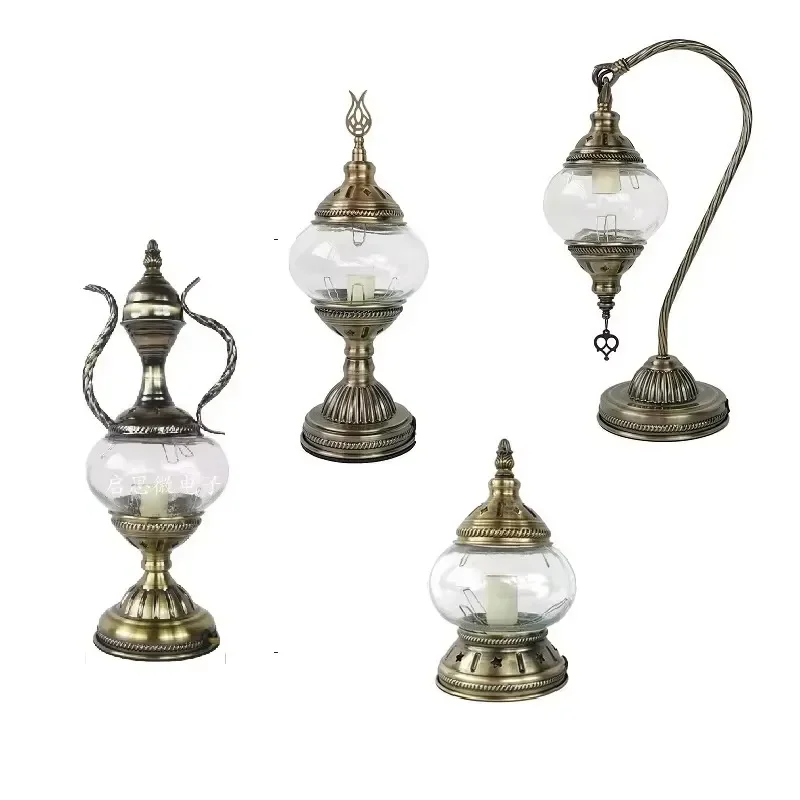 for  Turkish Style DIY Handmade LED Desk Lamp Glass Iron Body  Power Mediterranean Design Multi Color Lampshade