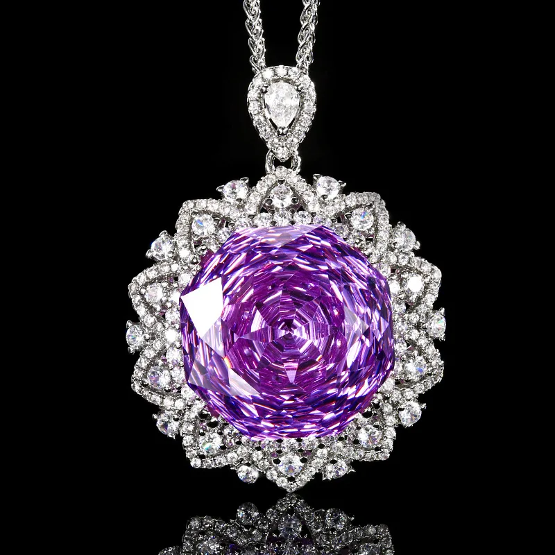 Sparkle Rose Cut Pendant Necklace 18mm Multicolor Stone with 55cm Neck Chain Gifts Fashion Jewelry Beauty Accessories