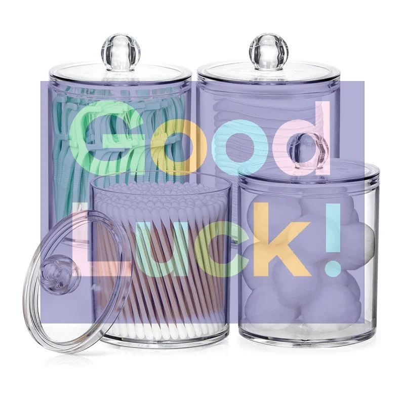 【WA】Round Acrylic Cotton Swab Box With Lid Dustproof Makeup Cotton Storage Toothpick Organizer Box
