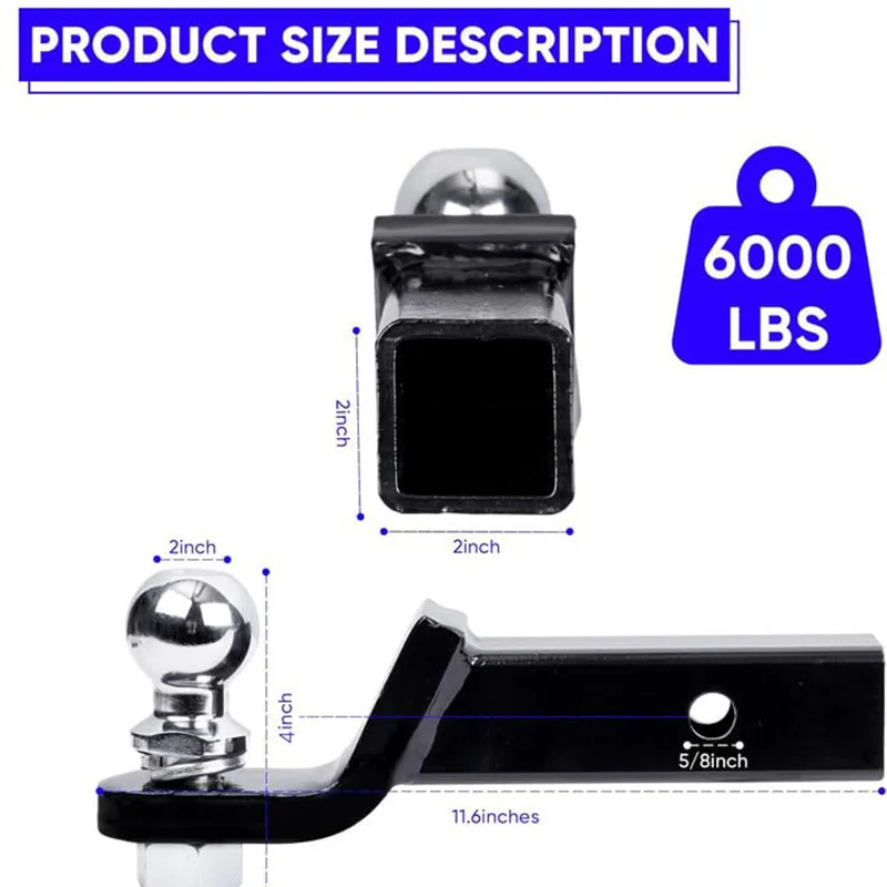 2 بوصة مربع وكرة جبل سحب 2 بوصة كاتب كيت Drop2 "ذراع مقطورة 6000 رطل كروم فضي مقطورة الكرة 5/8 "دبوس