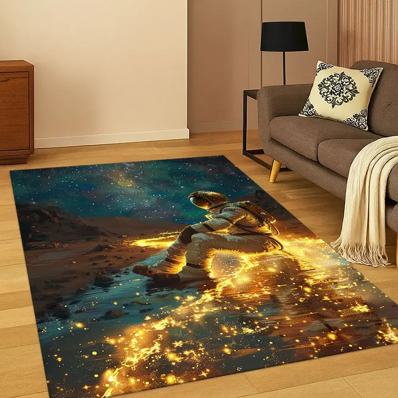 Cartoon-Astronaut-Weltraum-Teppich für Schlafzimmer, Wohnzimmer, Sofa, Spielzimmer, Fußmatte, Heimdekoration, rutschfeste Kinderteppiche