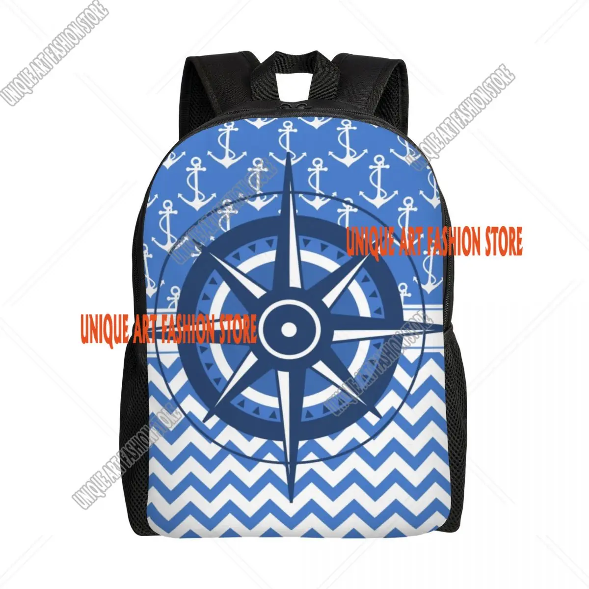 Captain's Compass Backpacks for Women Men Water Resistant College School Nautical Anchor Sailing Sailor Bag Print Bookbag