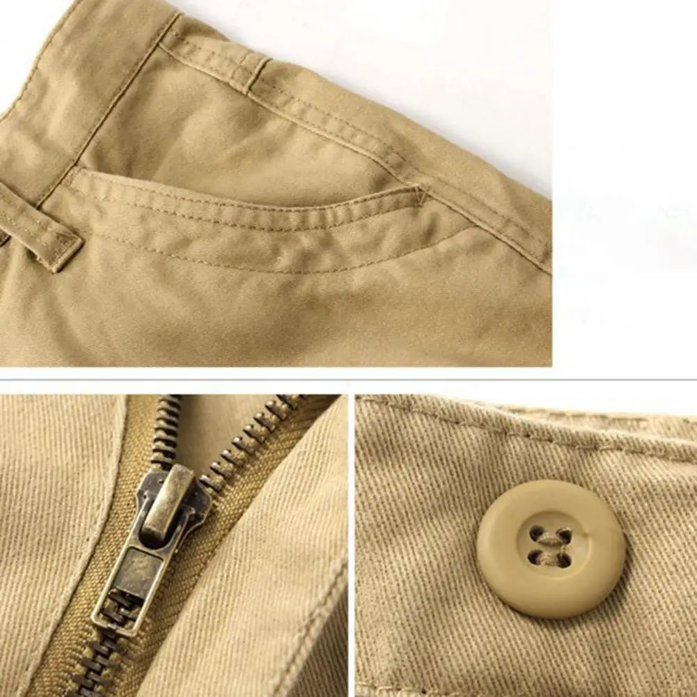 Men Cargo Pants Multi Pockets Solid Color Loose Cargo Pants Streetwear Long Work Trousers Outdoor Training Pants