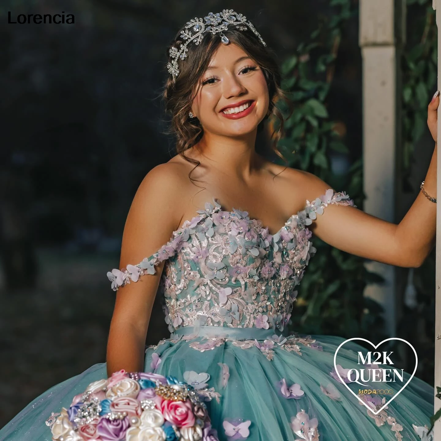 Lorencia mexikanische grüne Quince anera Kleid Ballkleid rosa 3d Blumen Applikation Perlen Korsett süß 16 vestidos de 15 años yqd888